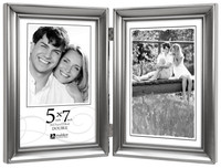 Malden International Designs Concourse Pewter Metal Hinged Picture Frame, Double Malden International Designs Concourse Pewter Metal Hinged Picture Frame, Double