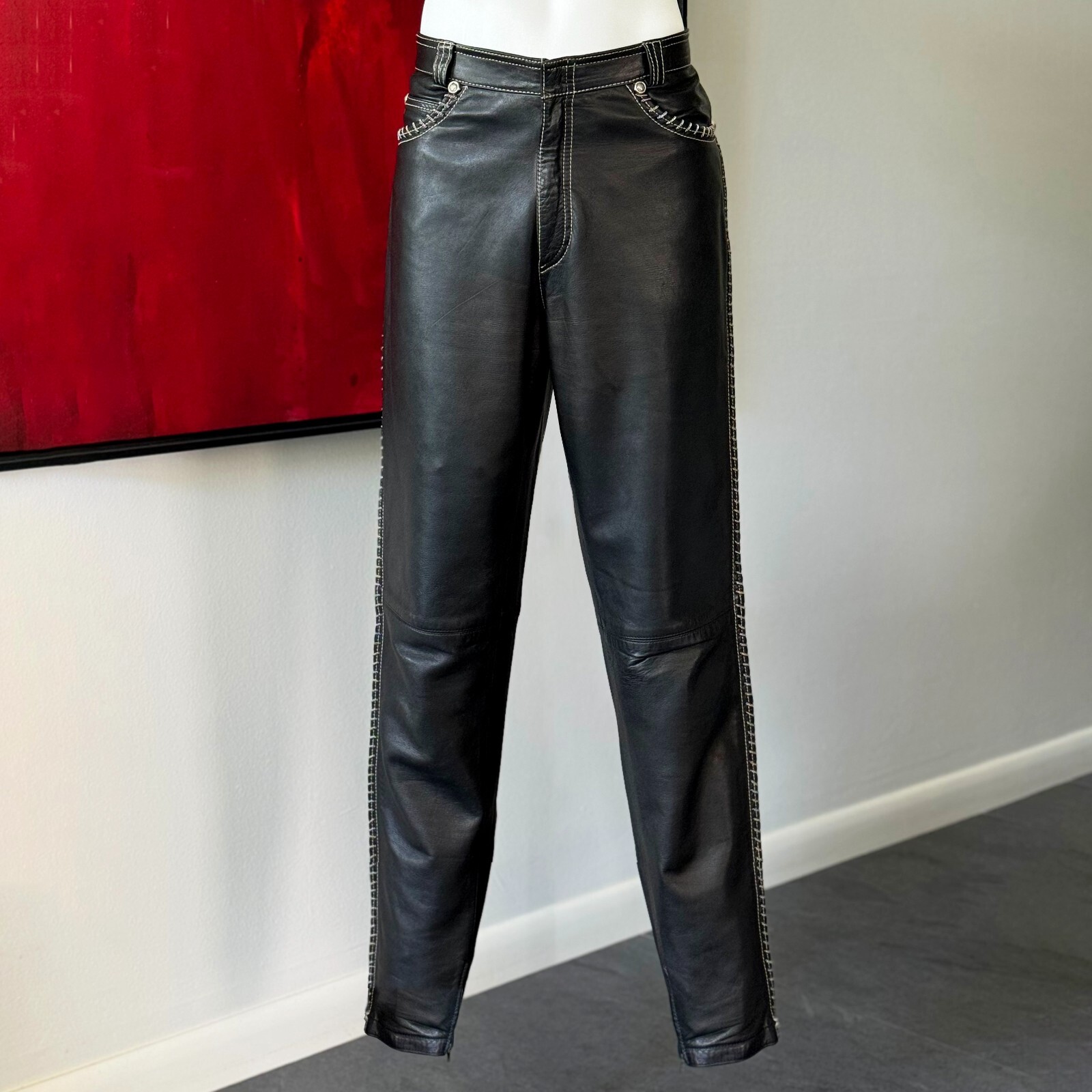 GIANNI VERSACE Leather Biker Vest + Pants w/ Chain Trim from F/W 1994/95 image 6
