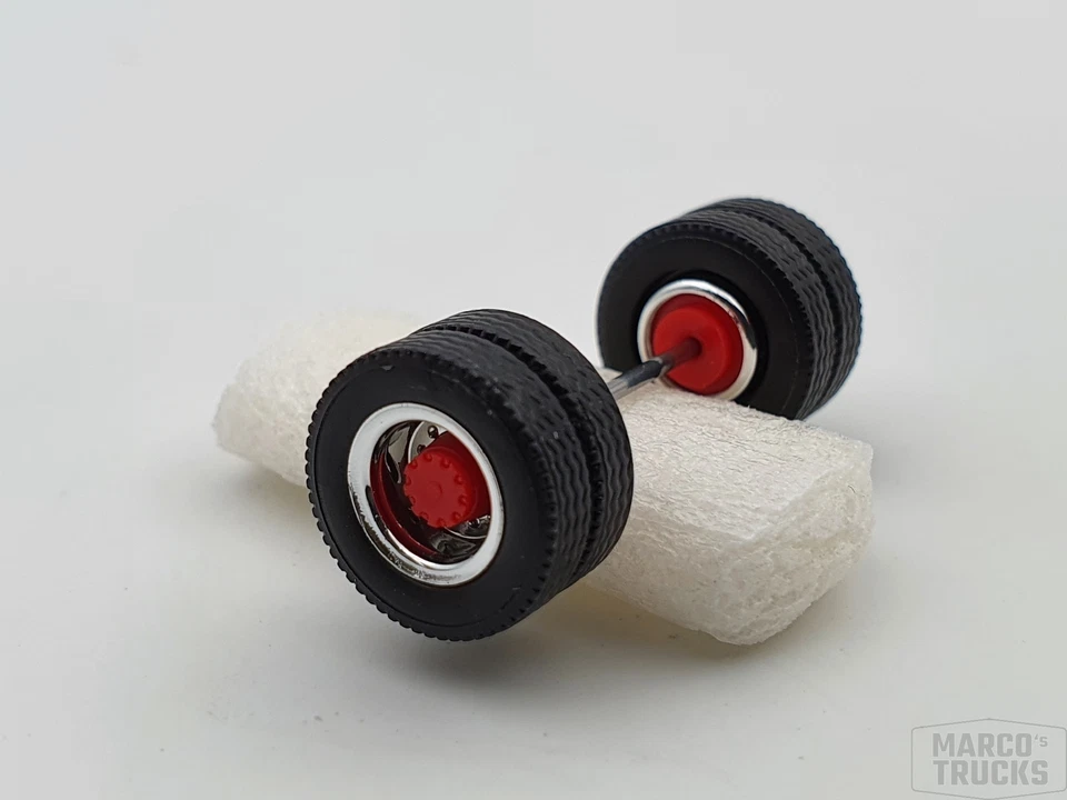 Herpa Radsatz Zugmaschine 2tlg chrom/rot Antriebsachse 690102b /HR33