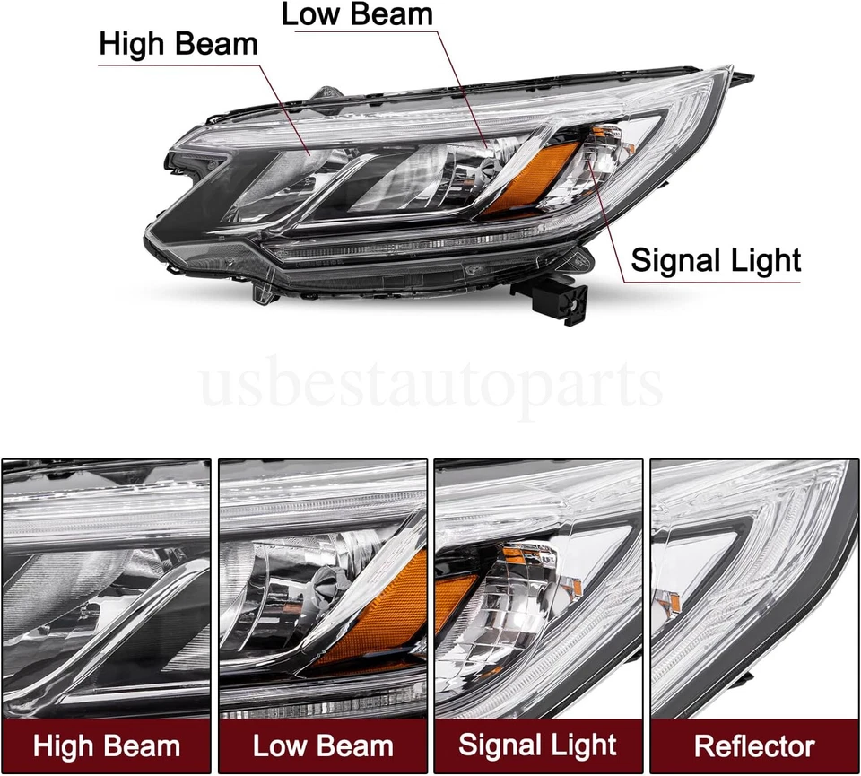 Headlights Headlamps Assembly Pair W/ LED DRL For 2015 2016 Honda CRV CR-V Foto 3 de 4