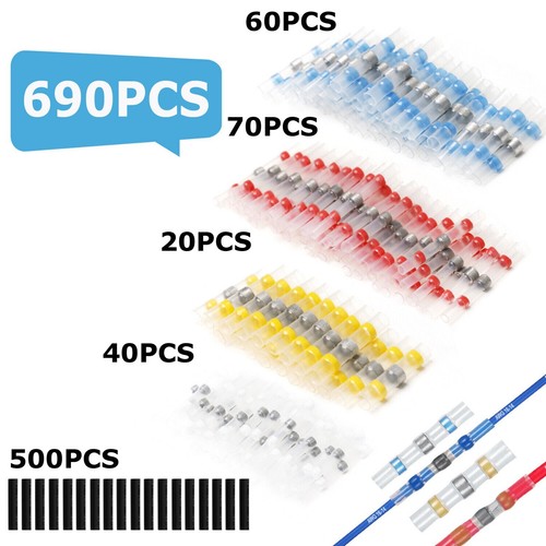 690PCS Solder Sleeve Seal Heat Shrink Butt Wire Connectors Terminals Waterproof - Picture 2 of 9