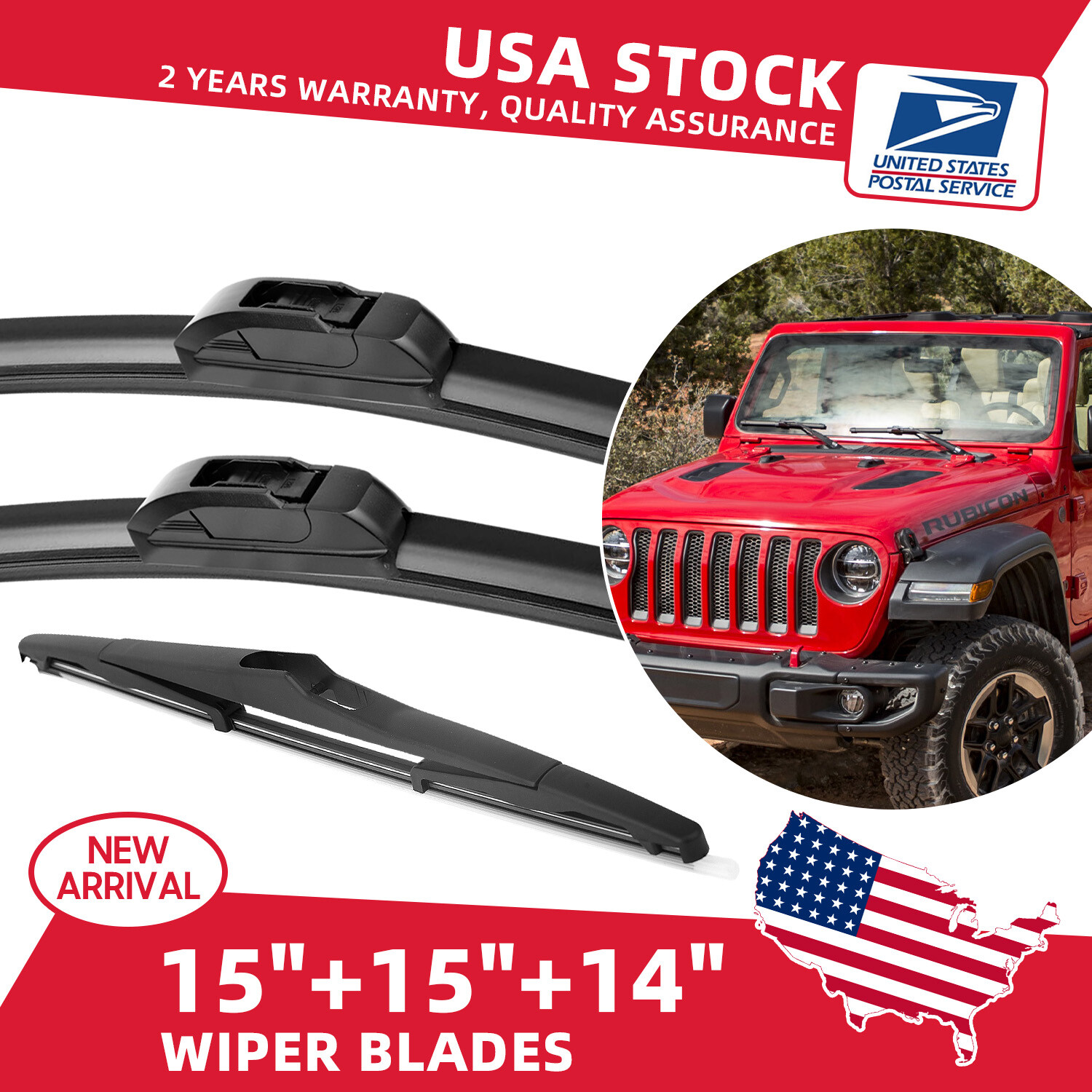 Jeep Wrangler 2000-2022 3X Wiper Blades Set - 15 15 14 Inch Replacement