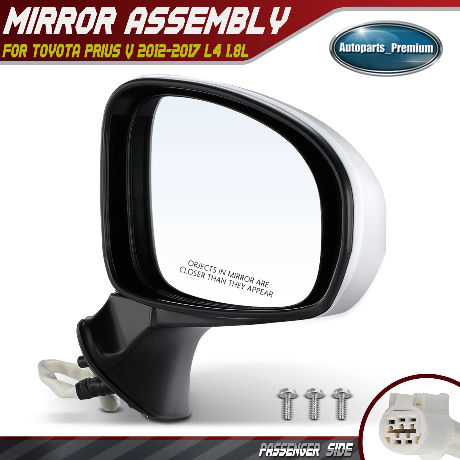 Passenger RH Power Mirror with Heated White for Toyota Prius V 2012-2018 Wagon