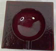 Ruby Red Square Heavy Thick Glass Pipe Ashtray 