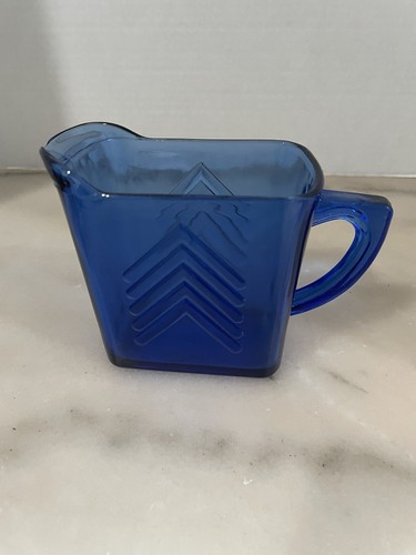 Vintage Hazel Atlas Cobalt Blue Chevron Creamer Pitcher Depression Glass - Picture 4 of 7