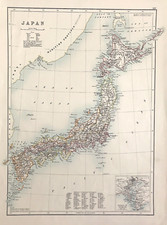 map of Japan in provinces environs of Tokyo by Bartholomew 1889 Map chart large