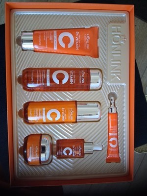 HONLINK 5X Vitamin C Hydrating Skin Care Set for Face, Cleanser, Toner, Serum
