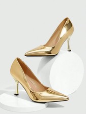 Women's Gold Metallic Pointed Toe Stiletto High Heels Glossy Party Wedding Shoes
