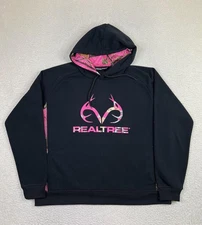 Realtree Hoodie Womens 2XL Black Pink Camo Logo Pullover Sweatshirt Hunting