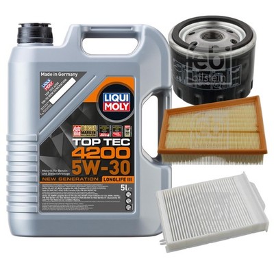 FEBI BILSTEIN Inspektionspaket 5L Liqui Moly Top Tec 4200 5W-30 für Renault