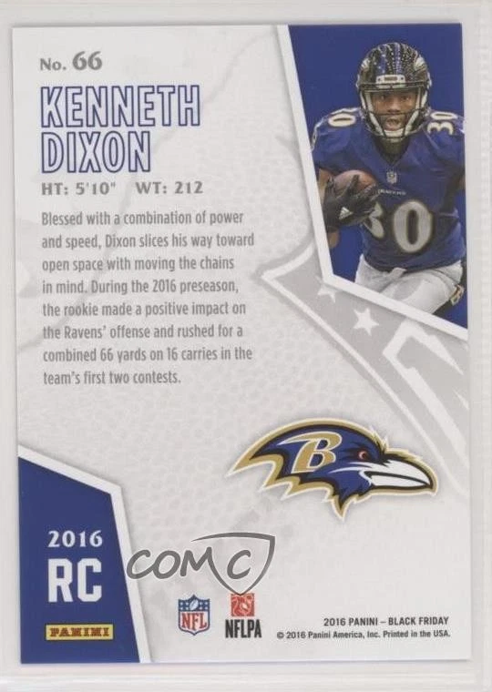 2016 Black Friday Football Rookies Cracked Ice /25 Kenneth Dixon #66 Rookie RC - Image 2 of 2