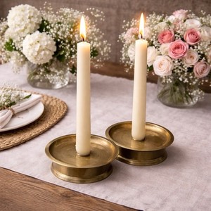 Brass Chamberstick Candle Holders Set of 2 Colonial Style Spike Base Vtg