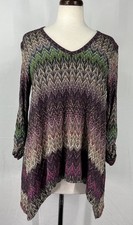 NWT Karen Kane Women's Wine Ruched Sleeve Tunic Zigzag Sharkbite USA Made Boho M