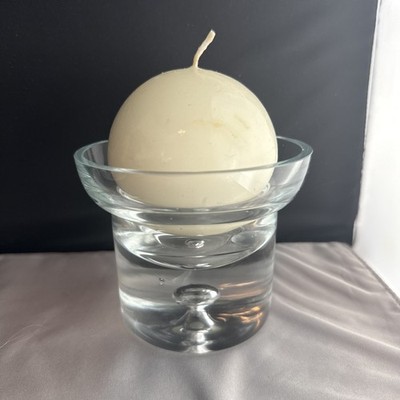 Krosno Votive Candle Holder Clear Glass Bubble In Base Art Glass Modern Poland
