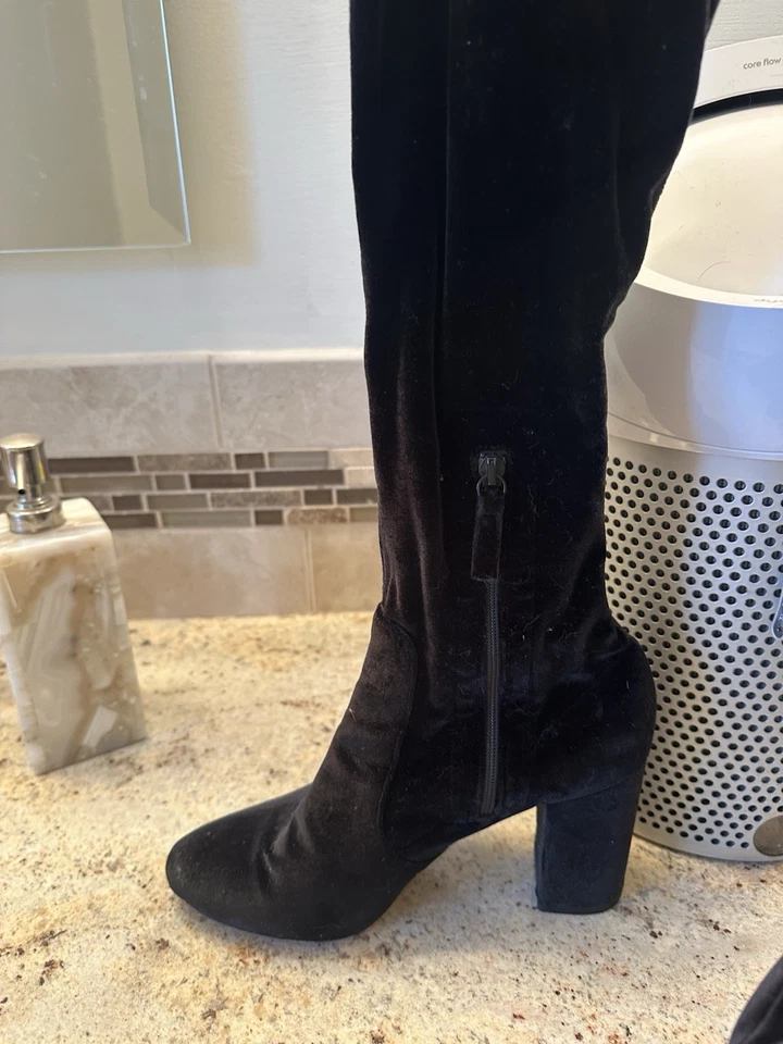 BOTA AQUAZZURA SO ME VELVET 85 HASTA EL MUSLO NEGRA CREMALLERA SOBRE LA RODILLA BOTAS OTK 39 Foto 3 de 4