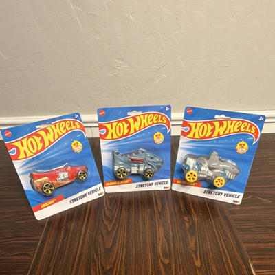 #ad SET 3 Hot Wheels Stretchy Vehicles Cars 2025 Sold Out Shark Dragon Croc $43.99