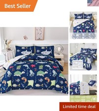 3-Piece Queen Bedding Set - Soft Microfiber Ocean Animals Design for Kids