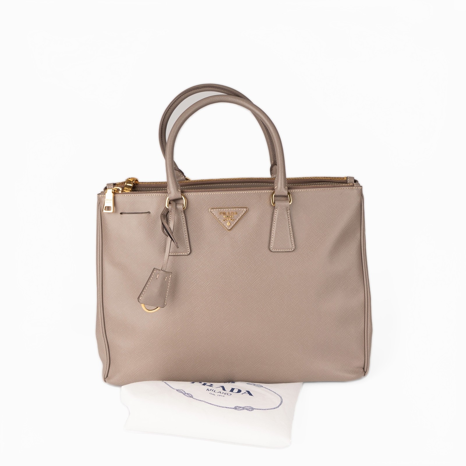 Prada Galleria Borsa shopper in pelle Saffiano Clay Gray donna 36x15,5x26cm