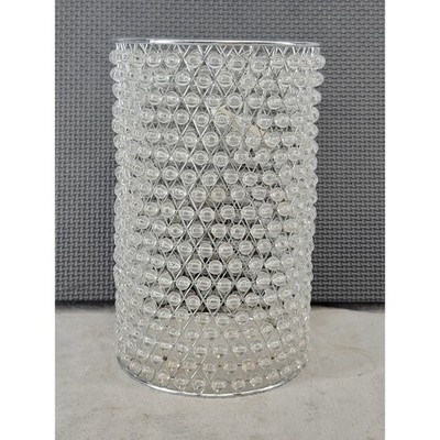Silver Beaded Mesh Cylinder Lamp Shade Clear Acrylic Faux Crystal Hollywood Glam