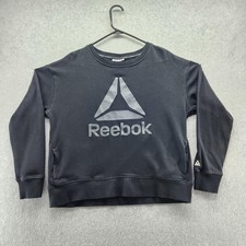 Reebok Sweatshirt Youth Large Black Crewneck Logo Pullover Fleece Athletic