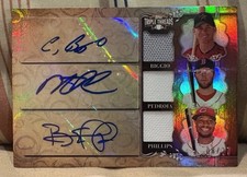 2013 Triple Threads Craig Biggio Dustin Pedroia Phillips Autograph Relic #D /27 
