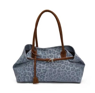 Leopard Leather Shoulder Bags  Blue for Women  Trend Tote Bag Short Handle