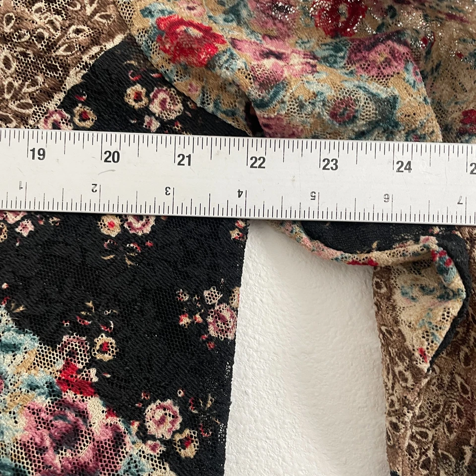 Y2K Top Women XL Patchwork Lace Floral Top Romantic Cottagecore Semi Sheer Brown - Image 2 of 4