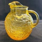 Vintage Anchor Hocking Lido Milano Crinkle Amber Honey Ball Glass Pitcher