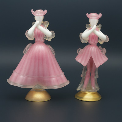 Murano Pink Glass Lady Figurines - Hand Blown Venetian Art Italy