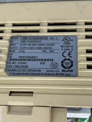 Yaskawa Electric CIMR-AU4A0044FAA 3PH AC Drive Rev E A1000 Type 1