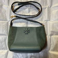Tory Burch McGraw Small 2 Way Blue Green Leather Suede Gold Strap Auth mu398