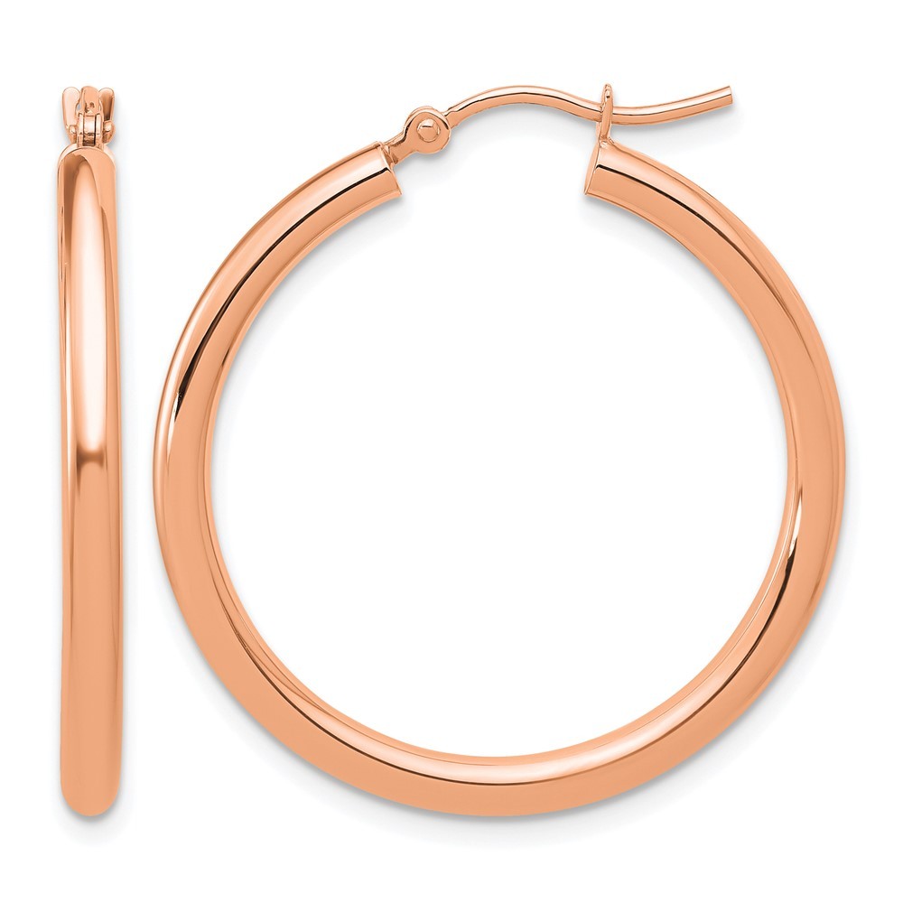 14k Rose Gold Polished 2.5mm Lightweight Tube Hoop Earrings L-30 mm, W-30 mm