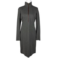 Lauren Ralph Lauren Sheath Dress Womens 4 Gray Long Sleeve Leather Trim Zipper