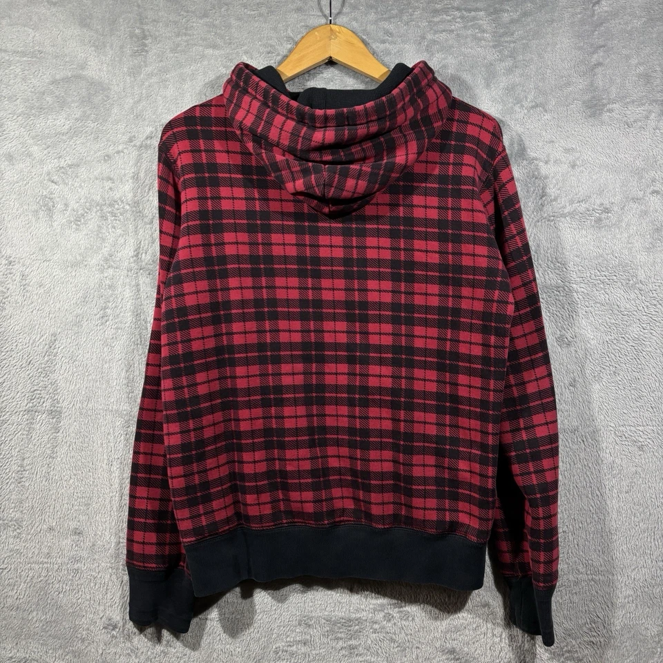 VTG 90s Polo Ralph Lauren Hoodie Men M Red Black Plaid Waffle Thermal Jacket Zip - Image 2 of 4