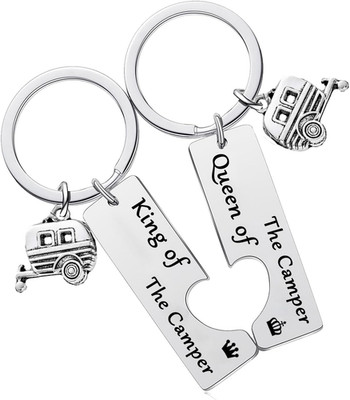 2 Pcs Matching Camper Keychain Rv Gifts for Couple Camping Keychain Camper Gift