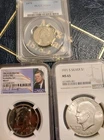 1971 S Eisenhower silver dollar, clad 2019 JFK Half Dollar, 1979 Ms64 Quarter