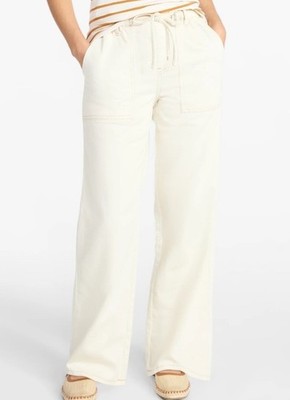 Women's White Wide-Leg Drawstring Pants with Pockets, Casual Solid Style