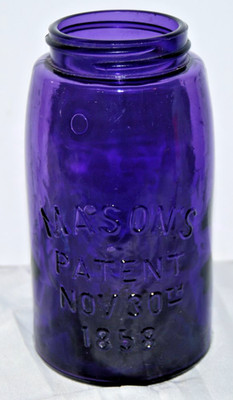 Antique Deep Amethyst Purple Masons Patent 1858 Fruit Jar Quart Size Irradiated