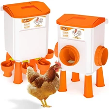 Chicken Feeder and Waterer Set, Chicken Coop Accessories, 3.1 Gallon/24.2 Pou...