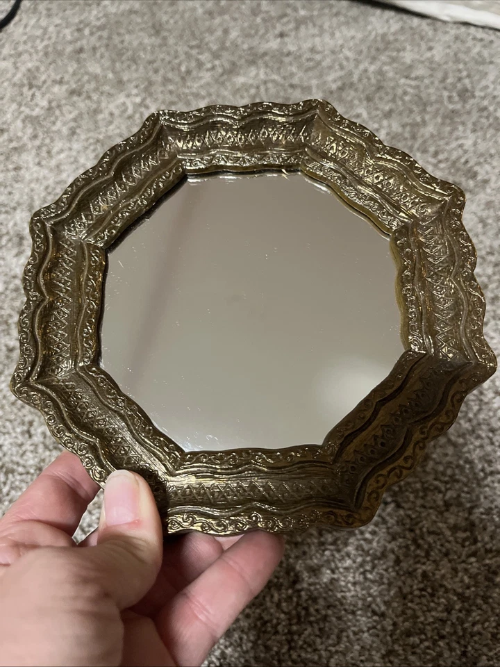 Vtg Small Hollywood Regency Octagon Goldtone Home Decor Mirrors - Image 2 of 4