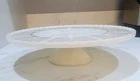 Vtg. 50's  ANCHOR HOCKING Ivory Milk Glass W/Gold Fleur de Lis Cake Stand Plate
