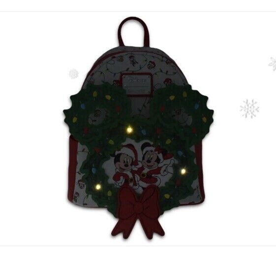 Loungefly Disney Mickey And Minnie Christmas Wreath Mini Backpack NWT Grotto Treasures Exclusive - Disney Mickey & Minnie W  main image 2
