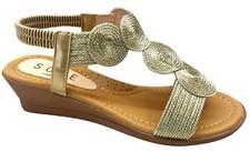 WOMENS LADIES SUMMER MID LOW HEEL WEDGE SLING BACK GLADIATOR BEACH SHOES SANDALS