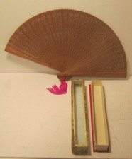 Lovely Wooden Hand Fan Made in China in Original Box with Glass in Lid  