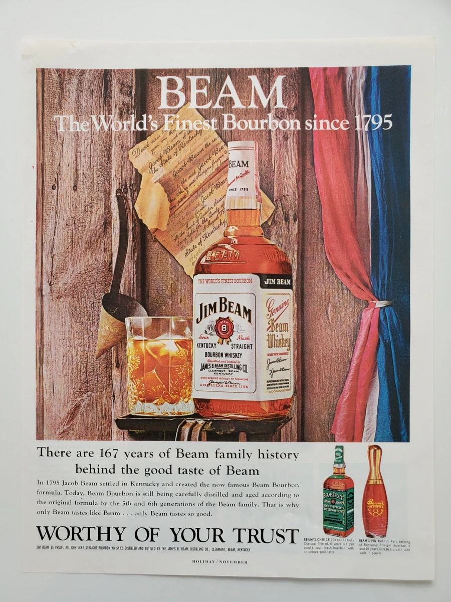 Jim Beam Kentucky Straight Bourbon Whiskey Pin Bottle 1961 Vintage Print Ad