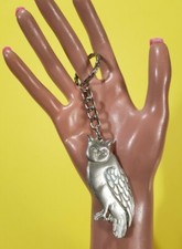 4 "L Pewter Silver Metal OWL KEYCHAIN Body on Both Sides Sturdy Good Quality