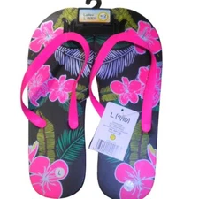 Old East Main Co. Ladies Flip Flops, Black/Pink, SZ L (9/10) Beach/Pool Perfect