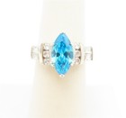 & White Cz Ring Size 6.25 Sterling Silver ~12x6Mm Marquise Shaped Blue