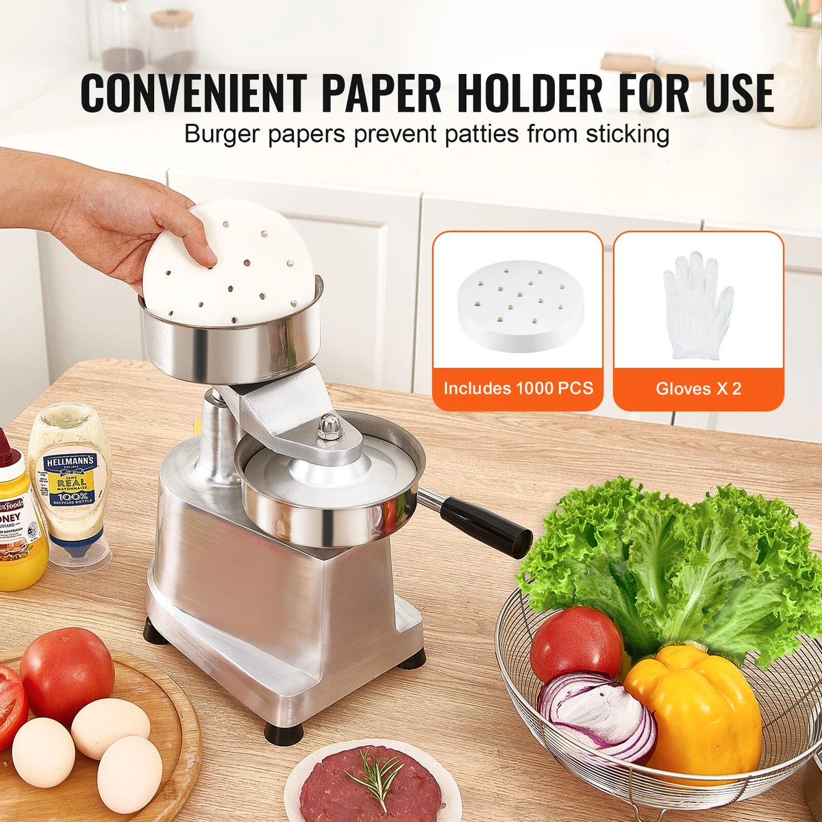 Máquina de prensa manual de acero inoxidable VEVOR para hamburguesas comerciales 130 mm
