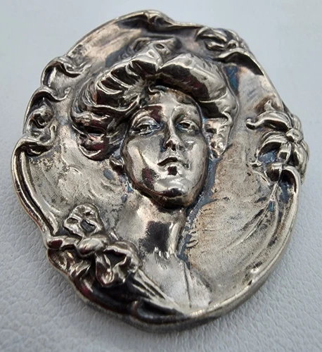 Sterling Silver 925 Art Nouveau Gibson Girl Cameo Brooch Ag 23265